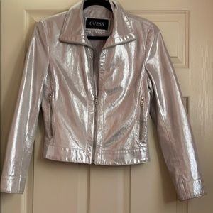 Guess silver metallic leather jacket